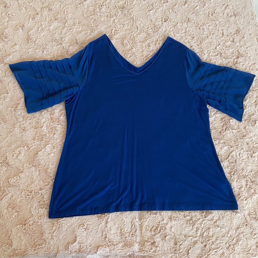 Soft Surroundings Womens 2X Cobalt Blue 3/4 Sheer Sleeves Blouse